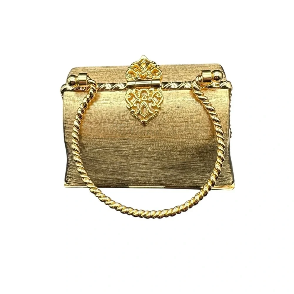 Vintage Rodo Firenze Italy Gold Metal Hard Shell Minaudiere Evening Bag 1960s